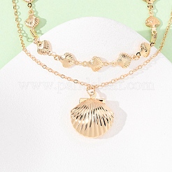 Summer Beach Alloy Shell Shape Pendant Double Layer Choker Necklaces for Women&nbsp;NJEW-Z116-02G