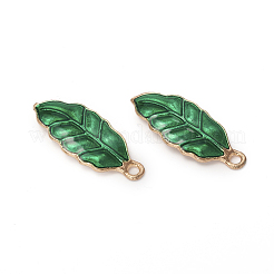 ライトゴールドメッキ合金チャーム  エナメル  葉  グリーン  24x10x2mm  穴：1.8mm&nbsp;ENAM-L032-C01-KCG