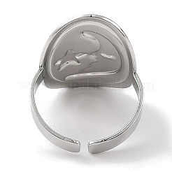 Oval & Moon 304 Stainless Steel Enamel Open Cuff Rings for Women&nbsp;RJEW-F166-29P-01