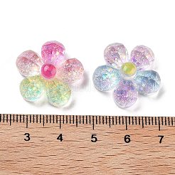 透明樹脂デコデンカボション  グリッターパウダー入り5枚の花びらの花  ミックスカラー  20x21x8mm&nbsp;RESI-M045-03