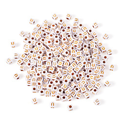不透明なアクリルビーズ  メタルエンレース付き  キューブ  U字  4.5x4.5x4.5mm  穴：2mm&nbsp;MACR-TAG0001-07U