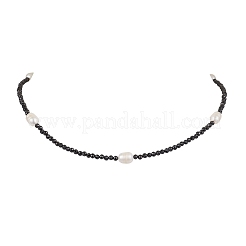 3mm Faceted Round Natural Black Spinel & Natural Cultured Freshwater Pearl Beaded Necklaces for Women&nbsp;NJEW-JN05108