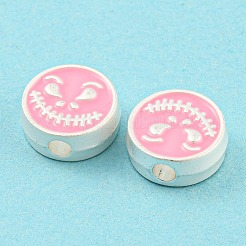 合金エナメルビーズ  悪魔の模様のフラットラウンド  マットシルバーカラー  10x4mm  穴：2mm&nbsp;FIND-G062-16MS