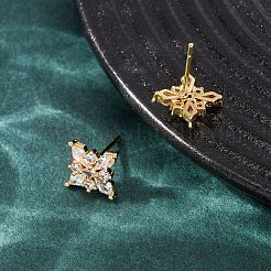 Brass Micro Pave Clear Cubic Zirconia Stud Earrings for Women&nbsp;EJEW-F418-18G