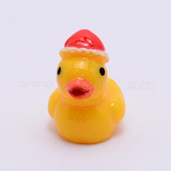 クリスマスのプラスチック製の家のディスプレイの装飾  クリスマスの帽子とアヒル  きいろ  12.5x15.5x17mm&nbsp;AJEW-WH0155-37A