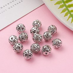 真鍮製のラインストーンビーズ  カドミウムフリー＆鉛フリー  グレードA  白金金属色  ラウンド  クリスタル  8mm  穴：1mm&nbsp;RB-A011-8mm-01P