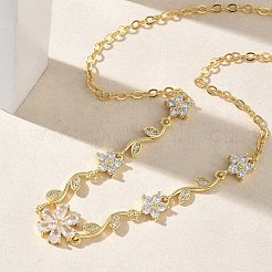 真鍮製パヴェキュービックジルコニアフラワーペンダントネックレス  長持ちメッキ  ラックめっき  カドミウムフリー＆鉛フリー  18KGP本金メッキ  透明  17.32インチ（44cm）&nbsp;NJEW-C121-04D-01G
