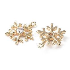 真鍮製ガラスチャーム  クリスマススノーフレーク  18KGP本金メッキ  13x12x3mm  穴：1mm&nbsp;KK-G474-06G