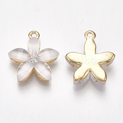 合金ペンダント  樹脂とラインストーン付き  花  クリスタル  ライトゴールド  ホワイト  21.5x18.5x5mm  穴：1.5mm&nbsp;X-PALLOY-S177-01E