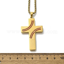 201 Stainless Steel Wheat Cross Pendant Box Chain Necklaces for Women Men&nbsp;NJEW-B124-01G
