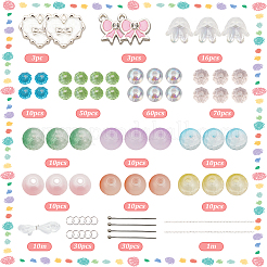 ガラスの花のブレスレットのDIYキット  ミックスカラー  7.5~17x20x2.5mm  穴：1~1.5mm&nbsp;DIY-SC0027-62