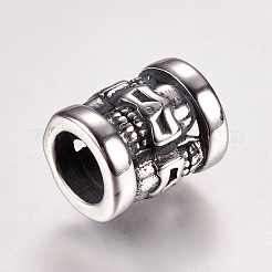 304ステンレススチールビーズ  頭蓋骨のある列  大穴ビーズ  アンティークシルバー  13x10mm  穴：6mm&nbsp;STAS-I070-02AS