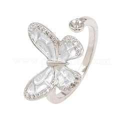 Butterfly Brass Micro Pave Cubic Zirconia & Enamel Cuff Ring Settings&nbsp;KK-CBAC351-05G