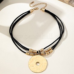 Alloy Disc with CCB Plastic Pendant Black Waxed Cord Multi-strand Necklaces&nbsp;FS-WG118E2-01