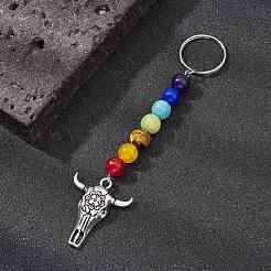 Tibetan Style Alloy Bull Head Kcychain&nbsp;HJEW-JM01311-01