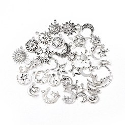 合金のチベット風チャーム  太陽と月と星のチャーム  アンティークシルバー  11~32x8~24x1.5~4mm  穴：1.8mm  35個/セット&nbsp;X1-PALLOY-B014-11