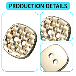 30色合金ボタン3個  2穴  織り目加工の正方形  ミックスカラー  10x10x1.5mm  穴：1.2mm  10個/カラー&nbsp;BUTT-GF0004-07