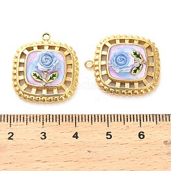 304ステンレススチールエナメルペンダント  樹脂と  花のチャーム付きスクエア  イオンプレーティング（ip）  18KGP本金メッキ  アリスブルー  24x20x6mm  穴：1.8mm&nbsp;STAS-B084-10G-01