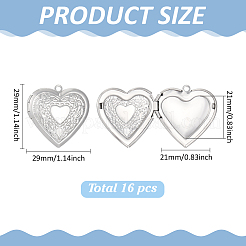 16Pcs 316 Stainless Steel Photo Locket Pendants&nbsp;STAS-ME0003-40