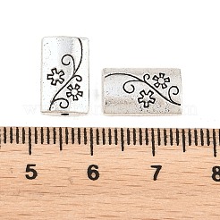 チベット風合金ビーズ  花模様の長方形  アンティークシルバー  13x8x3mm  穴：1.4mm&nbsp;FIND-D041-04AS