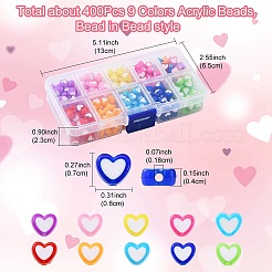 400 個 9 色のハートアクリルビーズ  二層ビーズ  ミックスカラー  7x8x4mm  穴：1.8mm  約44~45PCS /カラー&nbsp;TACR-YW0001-94