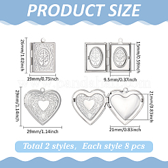 16Pcs 2 Styles 304 Stainless Steel Locket Pendants&nbsp;STAS-ME0003-38