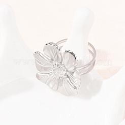女性用304ステンレススチールカフオープンリング  花  ステンレス鋼色  usサイズ7（17.3mm）&nbsp;RJEW-C162-01C-P