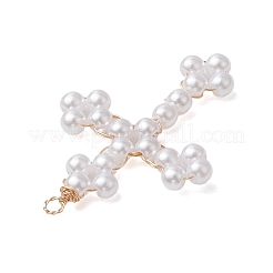 銅線で巻かれたアクリルパーツ  クロスチャーム  ライトゴールド  41x28x4mm  穴：2mm&nbsp;PALLOY-JF02754-01