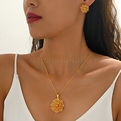 Vintage Brass Flower Stud Earrings & Pendant Necklaces Sets for Women&nbsp;LO1631