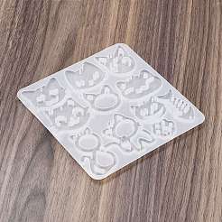 シリコンモールド  ペンダント型  ジェッソ樹脂鋳造金型  ホワイト  猫の形  127x121x4.5mm  穴：1.5~2.5mm  内径：21x52mm＆18~41mm&nbsp;DIY-K073-52A