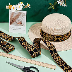 Ethnic Style Floral Pattern Embroidery Polyester Ribbons&nbsp;OCOR-WH0104-44C