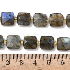 天然石ラブラドライトビーズ連売り  正方形  多面カット  シードビーズで  10x10x5mm  穴：1mm  約31個/連  14.96インチ（38cm）&nbsp;G-L642-L02-10mm