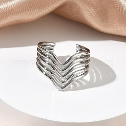 304ステンレススチール製多層カフオープンリング（女性用）  ステンレス鋼色  16mm  内径：19mm&nbsp;RJEW-A095-06P