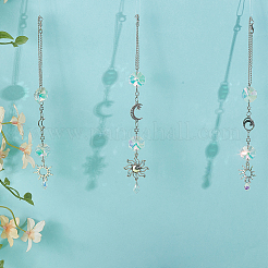 3Pcs Glass & Alloy Pendant Decorations&nbsp;HJEW-DR00114