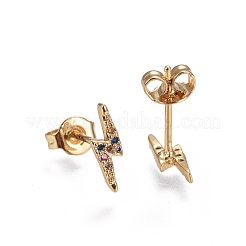 Brass Micro Pave Cubic Zirconia Flash Stud Crawler Earrings&nbsp;EJEW-L224-24G