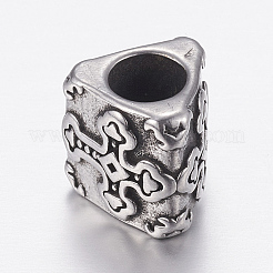 304ステンレススチールヨーロピアンビーズ  大穴ビーズ  クロス三角プリズム  アンティークシルバー  11x11x11mm  穴：5mm&nbsp;STAS-P173-110AS