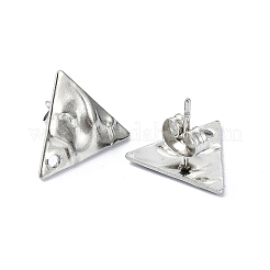 変色しない304ステンレススチールスタッドピアス金具  ステンレス鋼色  三角形  12x13.5mm  穴：1.4mm  ピン：10.5x0.5mm&nbsp;STAS-L024-003P-02