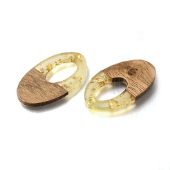 透明樹脂＆ウォールナットウッドチャーム  ワックス  金箔を施した楕円形のチャーム  きいろ  38x21x2.5mm  穴：1.8mm&nbsp;RESI-XCP0002-21