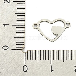 変色しない201ステンレススチールコネクタチャーム  ハート  ステンレス鋼色  9.5x15x1mm  穴：1.5mm&nbsp;STAS-M015-20P