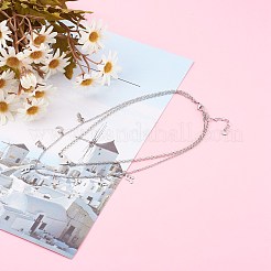 304ステンレススチール二重層ネックレス  ペンダントネックレス  真鍮ローロチェーン付き  ハート  ステンレス鋼色  15.16インチ（38.5cm）&nbsp;NJEW-JN03350