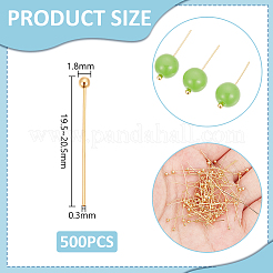 真鍮のボールヘッドピン  ジュエリー作りのための  18KGP本金メッキ  19.5~20.5x0.3mm  ヘッド：1.8mm  500pc&nbsp;KK-UN0003-31B