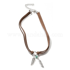 Bohemian Style Alloy Feather with Synthetic Turquoise Pendant Choker Necklaces for Women&nbsp;NJEW-G158-01B