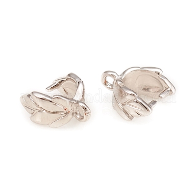 真鍮のアイスピックピンチベイル  葉  プラチナ  9x7x4.5mm  インナー：4x5mm  穴：1mm  ピン：0.9mm。&nbsp;KK-D160-34P-1