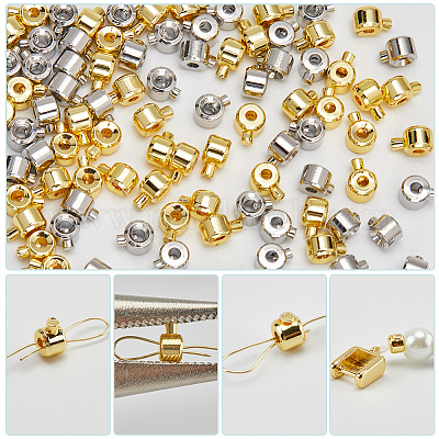 100Pcs 2 Colors Brass Crimp Beads&nbsp;KK-BBC0014-31-1