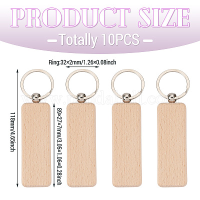 木製キーホルダー  スプリットキーリング付き  プラチナ  長方形  118mm&nbsp;KEYC-TAC0010-002A-1