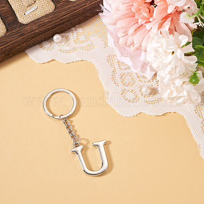 合金キーホルダー  スプリットキーリング付き  プラチナ  U字  90mm  ペンダント：35x32x3.8mm&nbsp;KEYC-TADJ0001-11U-1