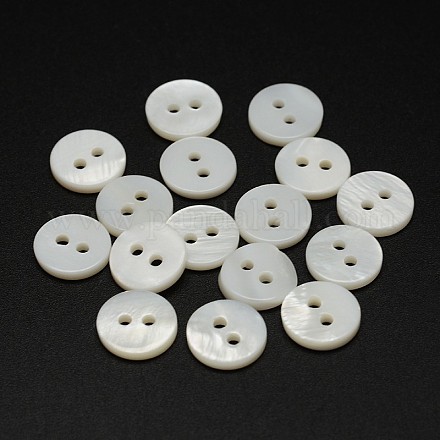 2穴シェルフラットラウンドボタン  ホワイト  10x2mm  穴：1.5mm  約720個/袋&nbsp;BUTT-P012-08-1