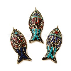 手作りインドネシアビッグサイズペンダントトップ  魚  メッキされていない合金の金具付き  生（メッキなし）  64x25x8.5~9mm  穴：3.3mm