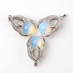 Eagle Claw Alloy Opalite Pendants, Platinum, 34~36x22~24x16mm, Hole: 5x8mm