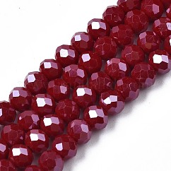 Electroplate Glass Beads Strands, Pearl Luster Plated, Faceted, Rondelle, Dark Red, 4x3mm, Hole: 0.8~1mm, about 105~110pcs/strand, 38~39cm